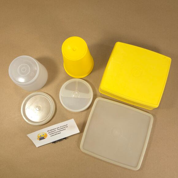 Tupperware Bundle Pack N Carry #1254 #1229 Small Snack Cup #670 Keeper Yellow - Picture 7 of 8